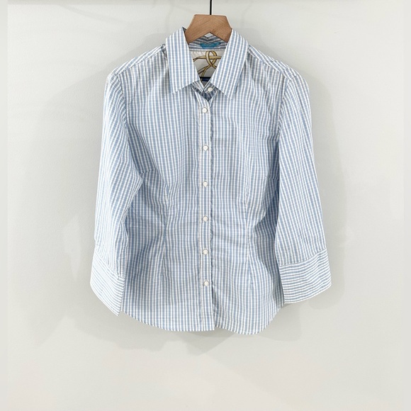 J. McLaughlin Button Front Blouse Blue Stripe Size 6 - Picture 1 of 5